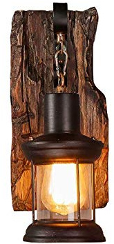 COCOL Vintage Holz Wandleuchte, Vintage Metall Glas Wandleuchte E27-Fassung Wandbeleuchtung Rustikal Holz und Wandleuchte Antik Wohnzimmer Wandlampe Vintage Industrielle Style (Color : B)