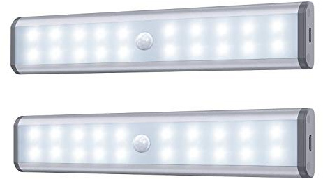 Bewegungssensor Schrank Leuchten, 20 LED kabellose Unterschrank Leuchte mit eingebautem Akku, überall aufklebbar Magnetische Nachtbeleuchtung für Küchenschrank (2er Pack)