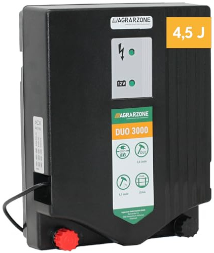 Agrarzone Elettrificatore per recinti Duo 3000 230V / 12V, 4,5 Joule - Doppia Alimentazione 230V/12V per Un Uso Flessibile - per recinti Fino a 35 km per Cavalli, bovini e Ovini