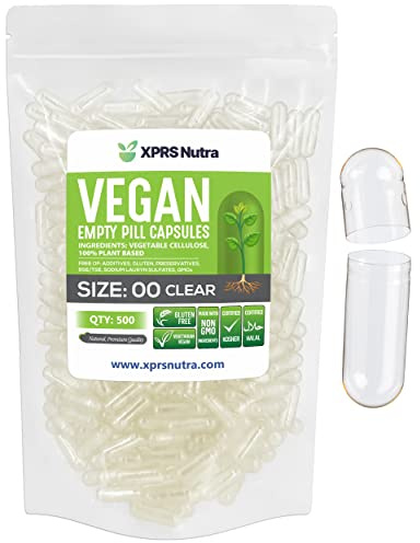 XPRS Nutra Size 00 Empty Capsules - 500 Count Clear Empty Vegan Capsules - Vegetarian Empty Pills - DIY Vegetable Capsule Filling- Veggie Pill Caps