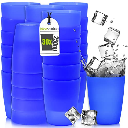 idea-station Neo vasos plastico duro 30 x 250 ml - azul - el juego de vasos irrompibles es perfecto para para fiestas y uso al aire libre - ideal como vaso camping para viajes