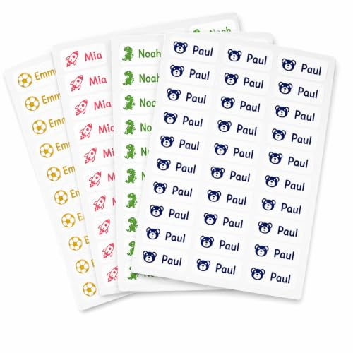INDIGOS UG - Namensaufkleber Kinder Schule - 60 Sticker - 23x12mm - Namensschilder für Wäscheetiketten - Aufkleber selbst gestalten - kein bügeln für Textilien personalisiert T-Shirt, Sportbekleidung