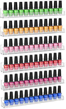 HIIMIEI Nagellack Regal 6 Pcs, Nagellack Organizer Wand, Acryl Nagellack Aufbewahrung Regal bis zu 90 Flaschen, Wandregal Organizer für Nagellack/Parfüm/Lipstick/Ätherische Öle, Transparent