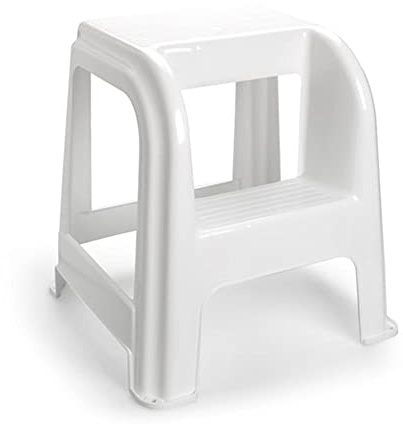 Plast Taburete de plástico con escalón, Silla Escalera práctica Dos escalones Blanco