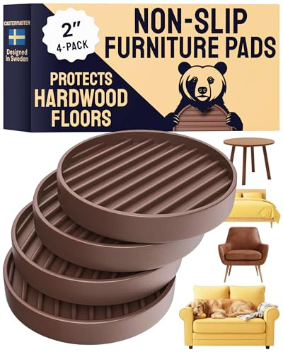 CasterMaster Chair Leg Floor Protectors & Furniture Sliders - 2 Inch, Round Brown, 4 pcs Non Slip Furniture Pads for Hardwood Floors, Noise Reduction Rubber Grippers, Couch Stoppers, Feet Coasters