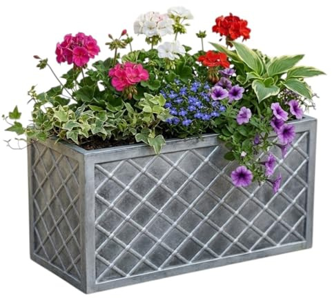 Shop4allsorts Large Trough Planter - Pewter Grey Outdoor Lazio Trough - Lattice Style Rectangular Plastic Garden Plant Pot - Garden Balcony, Patio Flower Planter 70cm x 33cm