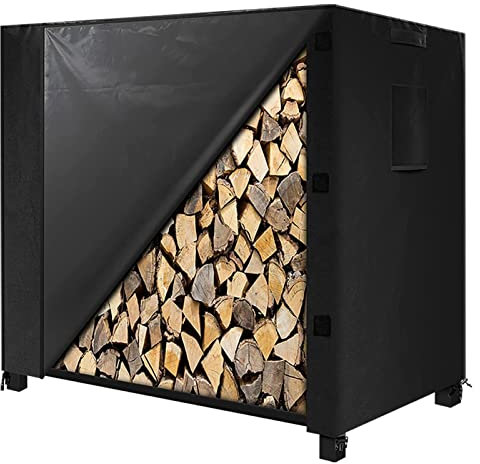 SPXMQSS Bache Bois De Chauffage, Bache Protection Bois Protection Solaire Anti Pluie, Range Bois Exterieur Anti PoussièRe VentiléE Durable avec PoignéEs Et Clips Queue Traction Black,244 * 61 * 107cm