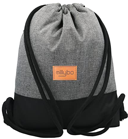 millybo SACCO Beutel Turnbeutel Sportbeutel Gymbag Rucksack Beuteltasche Backpack (270.002 grau)