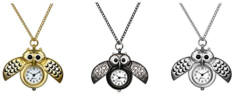 Avaner Eulen Taschenuhr für Damen Frauen und Herren Analog Quarz Kettenuhr Lovely Pocket Watch mit Halskette als Weihnachten Geschenk
