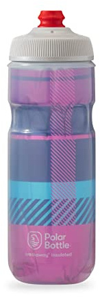 Polar Bottle Breakaway Insulated Bike Water Bottle - BPA Free, Cycling & Sports Squeeze Bottle (Tartan - Bubble Gum Pink/Navy, 20 Oz)