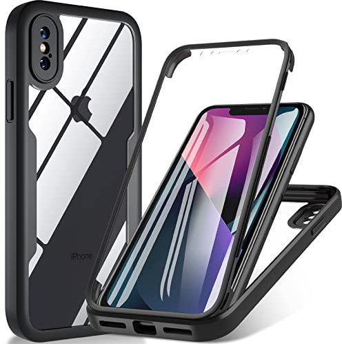 Für iPhone X / iPhone XS Hülle, 360 Grad Schutzhülle Stoßfest Handyhülle iPhone X mit Eingebautem Displayschutz und Kameraschutz iPhone X Case Bumper Fallschutz TPU iPhone XS X Cover (Schwarz)