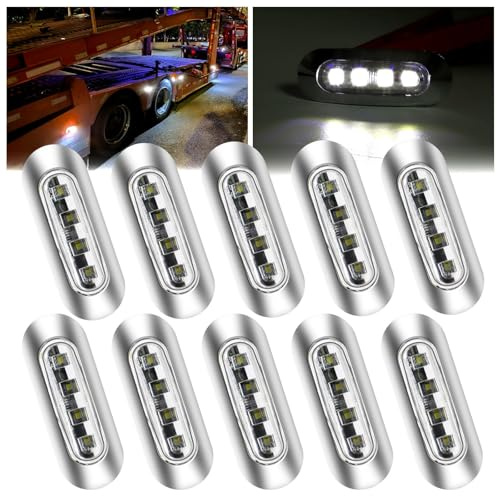 Ygmylandbb Seitenmarkierungsleuchten, LED, 12 V, 24 V, 4 LEDs, hinten, vorne, Seitenmarkierungsleuchten, mit verchromter Lünette, für Anhänger, LKW, Wohnwagen usw., 10 Stück