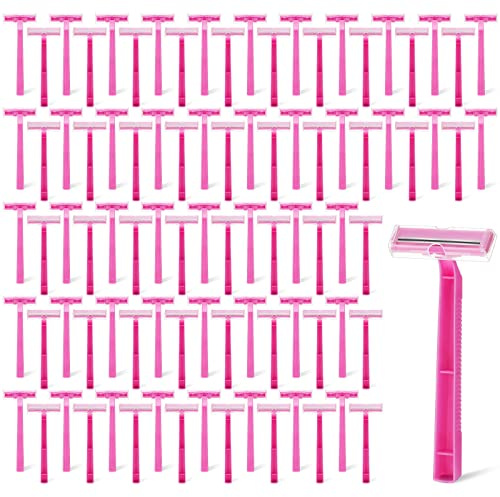 Hanaive Women's Disposable Razors Bulk Twin Blade Disposable Stainless Steel Hospitality Quality Shaver Multipurpose Portable Shave Razor Manual for Bathing Hotel Travel(Pink,100 Pcs)