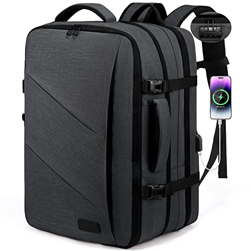 LOVEVOOK Rucksack Handgepäck Flugzeug, 40L Reiserucksack Handgepäck Flugzeug, Business Rucksack Herren Damen Laptop Rucksack für 17 Zoll Travel Backpack, Grau