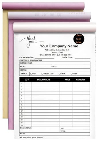 Custom Carbonless Sales Rechnungsformular Bücher für kleine Unternehmen, personalisiertes NCR 3-teiliges Quittungsbuch mit Carbon-Kopien, Cover hinzufügen Firmenname, Adresse und Nummer gedruckt