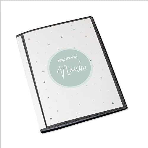 HeLLo mini Personalisierte Zeugnismappe Kinder - Personalisiertes Geschenk zur Einschulung - inkl. 20 Klarsichthüllen DIN A4 - Zeugnismappe Mädchen & Jungen - hellomini (Grüne Punkte)