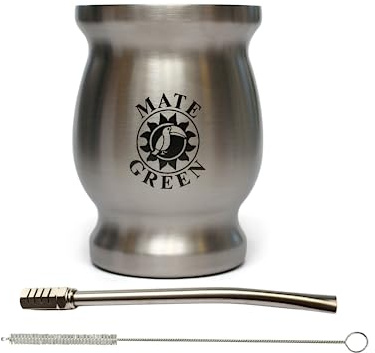 Gaucho Cebar Yerba Mate Juego de té mate de acero inoxidable con pajita de bombilla extraíble para té Yerba Mate, juego de té mate fácil de limpiar y muy resistente (plateado)