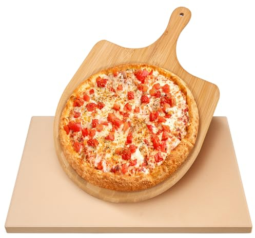 Pizzastein Holz Pizzaschaufel Paddel langlebig und sicher Backstein für Grill (38,1 x 30,5 cm + Pizzaschieber)