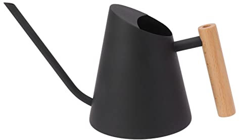 Mini-Gießkanne aus Metall für Zimmerpflanzen, Kannenpflanzen-Gießkanne mit Langem Ausguss, Rostfreier Edelstahl-Gießtopf mit Holzgriff für Garten-Bonsai Im Freien (29,2 X 14,7 cm)(Schwarz)