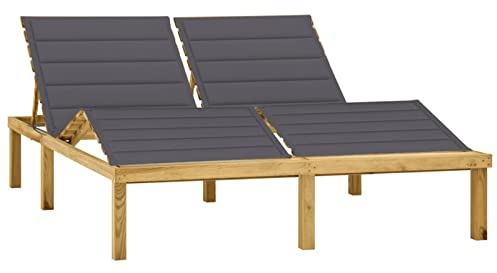 Homgoday Doppelliege mit Anthrazit Auflagen Sonnenliege Relaxliege Gartenliege Sonnenbett Doppelbett Sonnenliege für 2 Personen Liegestuhl Terrassenliegen Gartenmöbel Kiefer Imprägniert