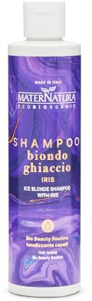 Maternatura, Champú Matizador para Cabello Rubio Hielo con Iris, Elimina los Reflejos Dorados y Amarillos, Bio Beauty Routine Matizadora para Cabello, Made in Italy - 250 ml