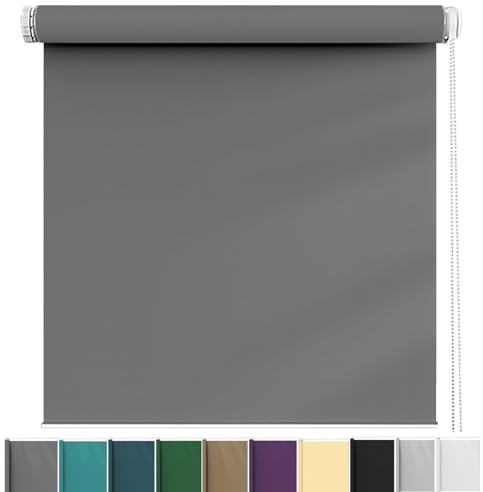 Verdunkelungsrollo Klemmfix ohne Bohren 70 x 150 cm Hitzeschutz und Sichtschutz, Fensterrollo Seitenzugrollo mit Verstellbarer Kette für Fenster und Türen, Dunkelgrau