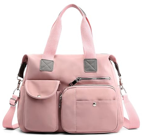 DEEVORCA Sac À Main Femme Multi Poches - Sac Bandoulière en Nylon Imperméable avec Bandoulière Amovible, Grande Capacité, Idéal pour Travail, Voyage, Sport Et Shopping Rose Romantique