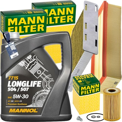 Mann Inspektionspaket+5L Mannol 504 5W-30 Öl | FP2939 ( LAK181)+C35154+HU7008Z+588.670.001+MN1801 passend für Golf 6 A3 Tdi