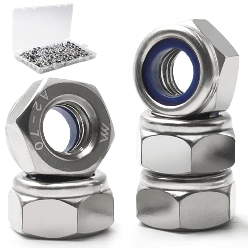 Vifmy 150 Pack M6-1.0mm Nylon Insert Hex Lock Nuts, 304 Stainless Steel A2-70 Locknuts,Standard Metric Thread Nylock Nuts for Bolts