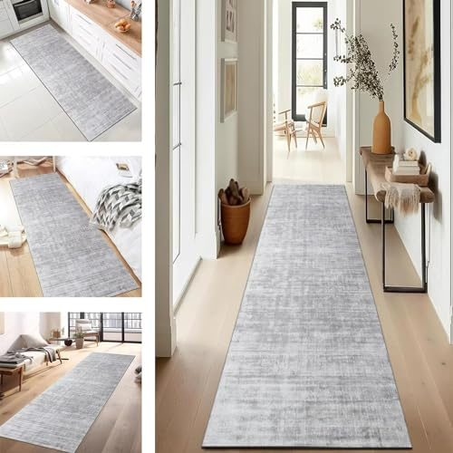 Teppich Läufer für Küche Rutschfest Waschbar 50X200CM Moderne Küchenteppich Grau kariert Anpassbar Teppichläufer Meterware Korridor Teppich Schlafzimmer Fußmatten Wohnzimmer Esszimmer Flurläufer