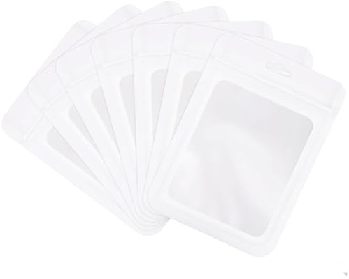 100Pcs White Mylar Ziplock Foil Sealed Holographic Plastic Packaging Bags, 10x15cm Smell Proof Sweet Pouches, Middle Resealable Sample Storage Grip Seal for Food, Jewelry