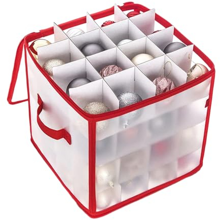 Imtrub Weihnachtsschmuckboxen - Aufbewahrung für Feiertagsschmuck, Aufbewahrungsbox Sortierbox, Aufbewahrungsbox für 64 Christbaumkugeln bis 6 cm (Weiß Weihnachtskugel Box)