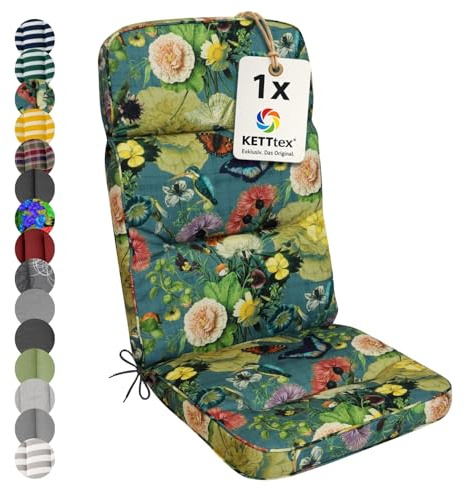 KETTtex EXKLUSIV Auflage Hochlehner Butterfly I Gartenstuhl Polster 120x50x7cm I hochwertige & Pflegeleichte Sesselauflage I Wetter- & formbeständige StuhlauflageI KTH3 Sitzauflage