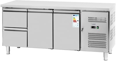 Royal Catering RCS-417D Réfrigérateur 417 L 2 x GN 1/2 + 2 compartiments 179 x 70 cm Table à pizza avec tiroirs