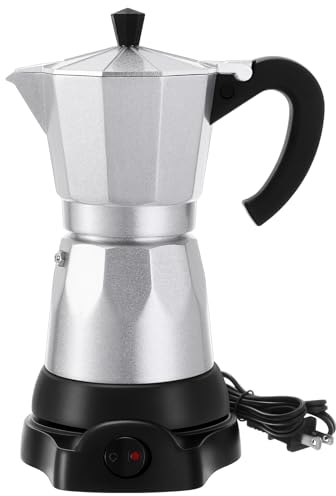 Lemosae Cafetière à expresso électrique de 6 tasses - Cafetière italienne à moka - Portable - En aluminium - Avec base amovible - Cadeau idéal pour la maison et les voyages (couleur aluminium)