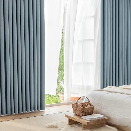 Ayoiow Vorhänge Blickdicht Nach Maß, Thermovorhang Gegen Kälte Und Hitze Mit Ösen, Chenille Vorhänge Blickdicht 2 Stück, Blau, 132X115CM