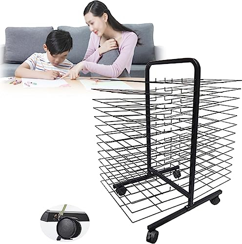 Kunst-Trockenständer – Klassenzimmer-Kunstständer, mobil, massives Metall, pulverbeschichtetes Design, Gemälde-Trockenständer mit Rollen, Stapelregal, 26 Regale