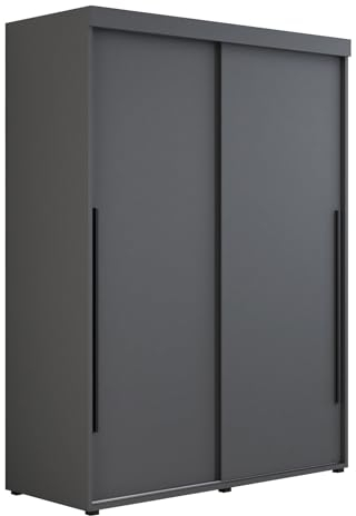 Meble Slupia - Garderobenschrank - Kleiderschrank Schiebetüren - 110x202x62cm - Kleider Schrank Schlafzimmer mit Kleiderstange - IGA Anthrazit, Griff Schwarz
