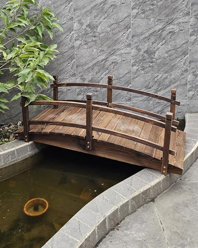 ZIMGOD Gartenbrücke Bogengartenbrückengehweg für Fischteichhof, Massivholz-Fußgängerbrücke mit Schienen, Dekorative Kleine Brücken für Den Entwässerungsgraben des Hofweges