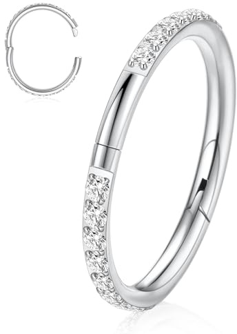 Titan Nasenbügel Ring Halbverschluss Neuer Sicherer Haken Scharnier Segment Ring Nahtloser Klickerring 18G 16G Septum Daith Conch Knorpel Helix Rook Tragus Piercing Schläfer Ohrring (2024 UPDATE)
