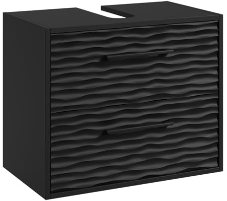 Badplaats Waschbeckenunterschrank Etna 60 x 35 cm Schwarz Matt - Hängender Badezimmerschrank mit 2 Schubladen und Montagematerial
