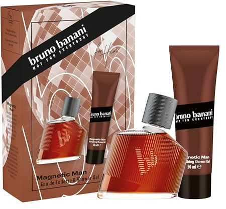 bruno banani Magnetic Man Geschenkset mit Eau de Toilette und Duschgel, fesselnd-sinnlicher Duft für Männer, 30 ml und 50 ml