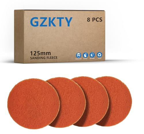 GZKTY P600-700 Sanding Fleece Discs 125mm (8-Pack) | Hook & Loop Backing for Round/Random Orbital Sanders | Multi-Material Abrasive for Wood, Metal & Plastic Surfaces