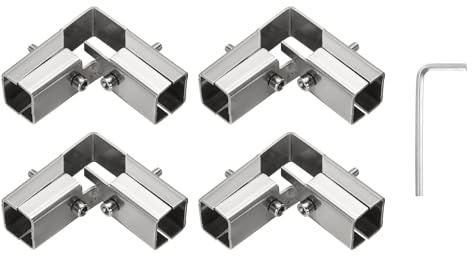 sourcing map 4 connettori per tubi strutturali quadrati a 3 vie, morsetti con chiave, raccordi angolari in acciaio inox, per mensole fai da te, supporto da giardino, diametro 2,5 cm, argento