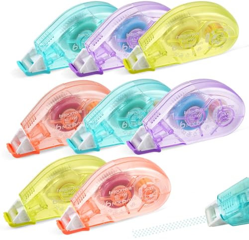 8 pcs Glue Tape, Adhesive Glue Tape Roller, Double Sided Tape Dispenser, Scrapbook Runner Tape for Crafting, Cards, Photo, Album, Journal, Scrapbooking (4 Colors)