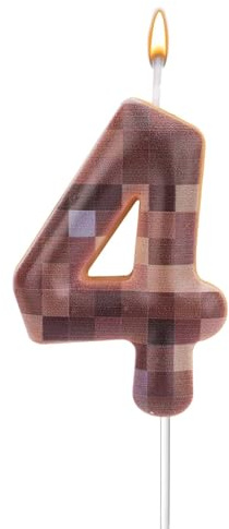 Birthday Number Candle, Pixel Brown Number Candle Dynamite Birthday Number Candle TNT Numeral Cake Decoration Cake Topper for Birthday Anniversary Party (Number 4)