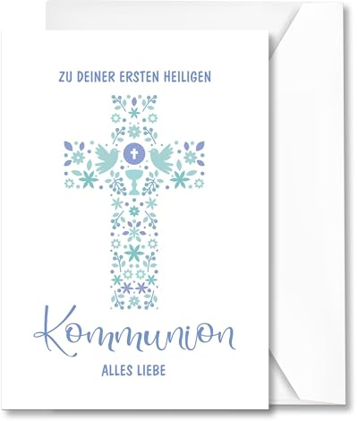 Legezon Kommunionskarten mit Umschlag Erstkommunion Karte zur Mädchen & Jungen Kommunion Karte 12 x 17cm Glückwunschkarte zur Kommunion
