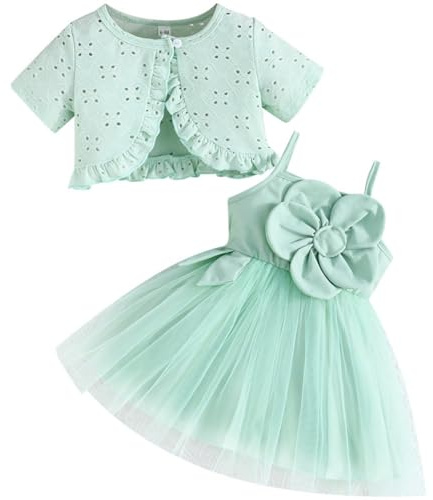 Yaopelky Tutu-klänning för bebisar, flickor, 2 delar, småbarn, kofta för småbarn, tyll, solklänning, flickor, prinsessa, dopklänningar, spädbarn, sommarkläder, set, gRÖN, 18 - 24 månader