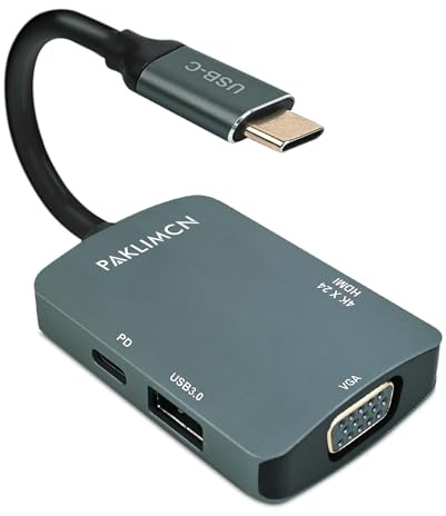 USB C HUB 4in1, USB Type-C auf HDMI VGA Adapter, USB C auf USB Adapter, USB Type-C Power Delivery, kompatibel mit iPhone 15 Serie, MacBook Pro/Air 2023, iPad Pro, iMac, S23, XPS 17