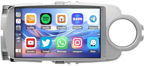 Car Stereo Radio fit for Yaris 2012-2017, 9inch Touchscreen with Wireless/Wired compatible with CarPlay & Android Auto, GPS Navigation, Split Screen, Steering Wheel Control,2GB+32GB
